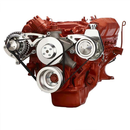 CVF Racing polished BEAST 8 rib serpentine conversion kit with alternator and power steering for Chrysler big block 383, 400, 426 and 440, 440-SERPENTINE-PS