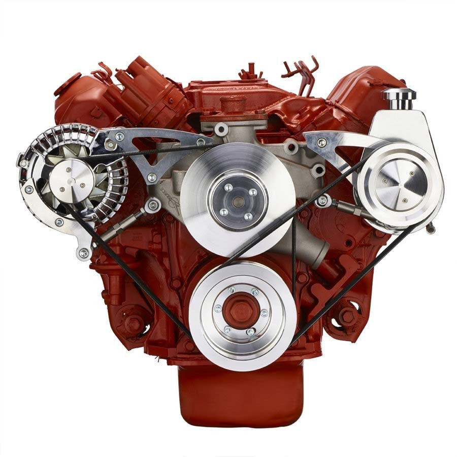 CVF Racing polished BEAST 8 rib serpentine conversion kit with alternator and power steering for Chrysler big block 383, 400, 426 and 440, 440-SERPENTINE-PS