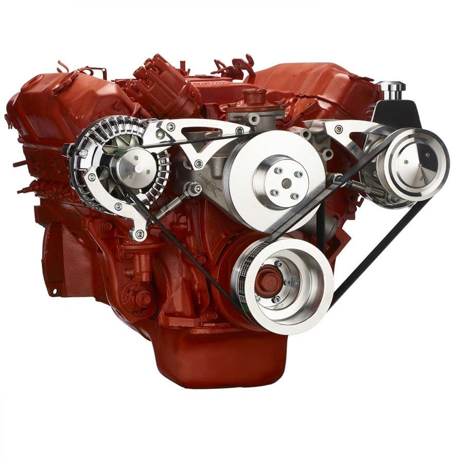 CVF Racing polished BEAST 8 rib serpentine conversion kit with alternator and power steering for Chrysler big block 383, 400, 426 and 440, 440-SERPENTINE-PS