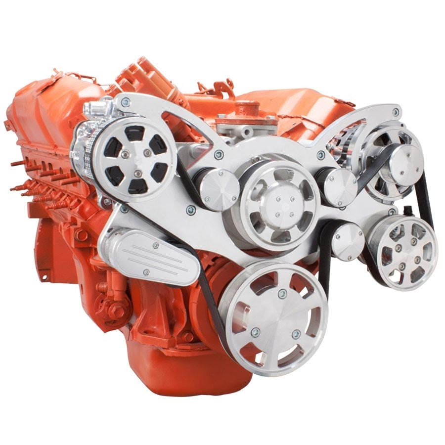 CVF Racing polished WRAPTOR all inclusive 8 rib serpentine system for Chrysler big block 383, 400, 426 and 440 engines, 440-WRAPTOR