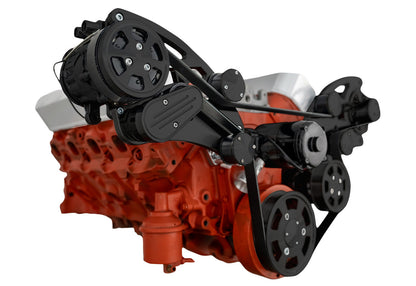 CVF Racing Stealth Black Wraptor wide mount serpentine system for Gen VI Big Block Chevy 454 (7.4L) built from 1996 to 2000, B-454W-WRAPTOR-G6-EWP