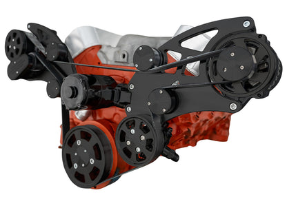 CVF Racing Stealth Black Wraptor wide mount serpentine system for Big Block Chevy 396, 427 or 454, B-454W-WRAPTOR-EWP