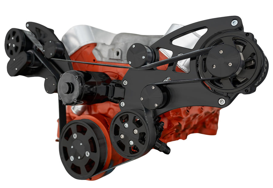 CVF Racing Stealth Black Wraptor wide mount serpentine system for Big Block Chevy 396, 427 or 454, B-454W-WRAPTOR-EWP