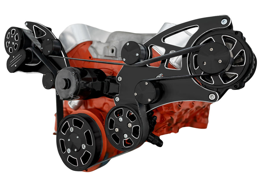 CVF Racing Black Diamond Wraptor wide mount serpentine system for Gen VI Big Block Chevy 454 (7.4L) built from 1996 to 2000, BD-454W-WRAPTOR-G6-EWP