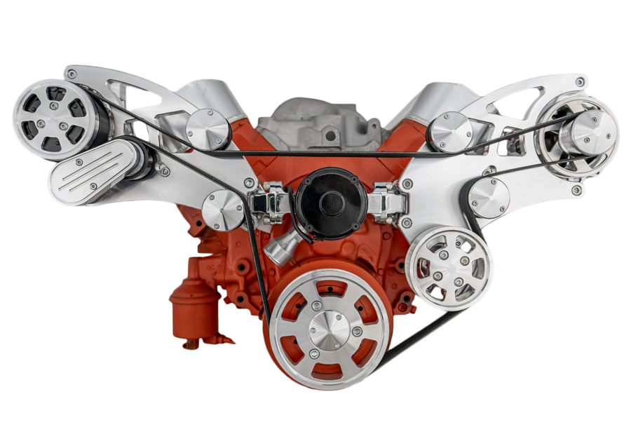 CVF Racing Polished or C3 Ceramic Clear Coat Wraptor wide mount serpentine system for Gen VI Big Block Chevy 454 (7.4L) built from 1996 to 2000, 454W-WRAPTOR-EWP-G6