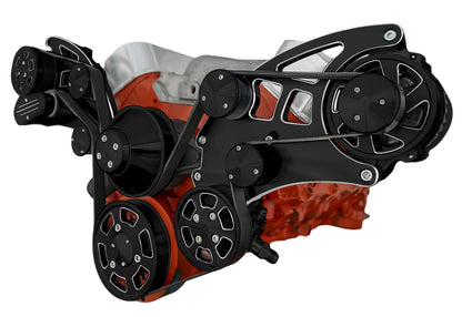 CVF Racing Black Diamond Wraptor wide mount serpentine system for Gen VI Big Block Chevy 454 (7.4L) built from 1996 to 2000, BD-454W-WRAPTOR-G6