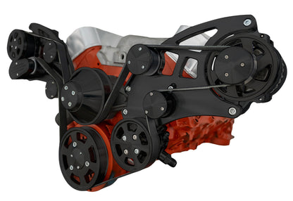 CVF Racing Stealth Black Wraptor wide mount serpentine system for Gen VI Big Block Chevy 454 (7.4L) built from 1996 to 2000, B-454W-WRAPTOR-G6