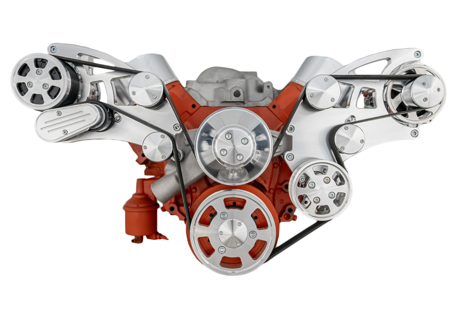 CVF Racing Polished or C3 Ceramic Clear Coat Wraptor wide mount serpentine system for Gen VI Big Block Chevy 454 (7.4L) built from 1996 to 2000, 454W-WRAPTOR-G6