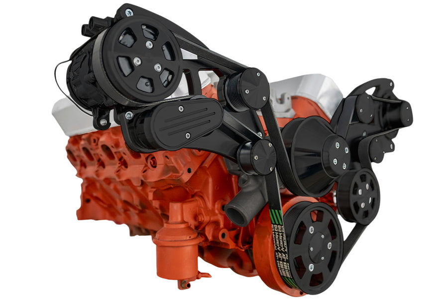 CVF Racing Stealth Black Wraptor wide mount serpentine system for Big Block Chevy 396, 427 or 454, B-454W-WRAPTOR