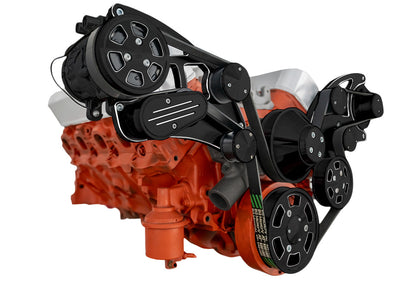 CVF Racing Black Diamond Wraptor wide mount serpentine system for Gen VI Big Block Chevy 454 (7.4L) built from 1996 to 2000, BD-454W-WRAPTOR-G6