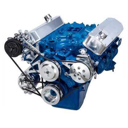 CVF Racing polished V-belt pulley and bracket system with A/C, alternator and power steering for Ford 429 and 460 big block, 460-AC-SYSTEM