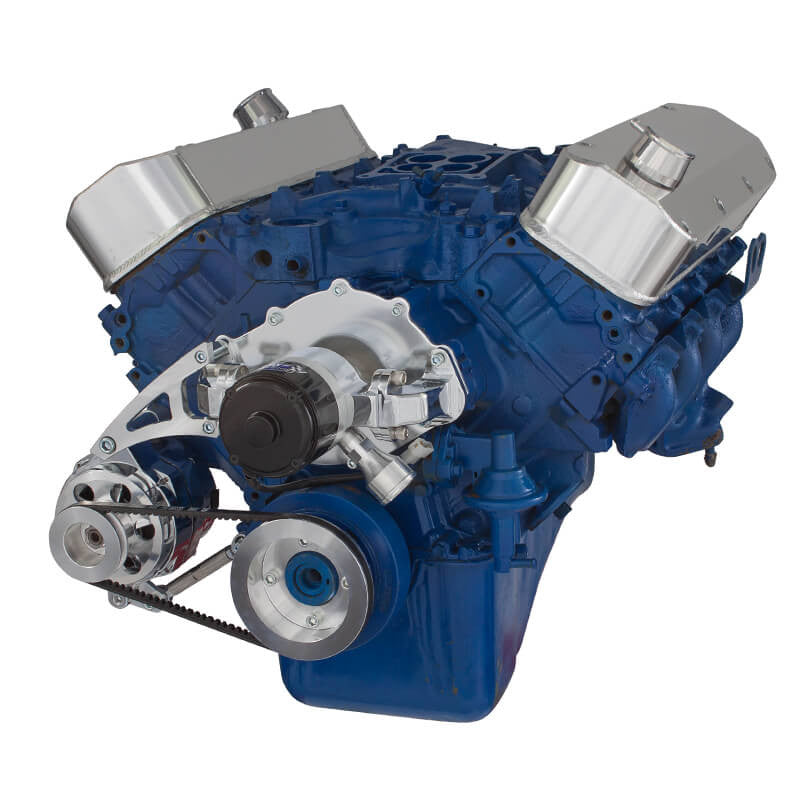 CVF Racing polished V-belt alternator system for electric water pump Ford 429 and 460 big block, 460-ALT-SYSTEM-EWP