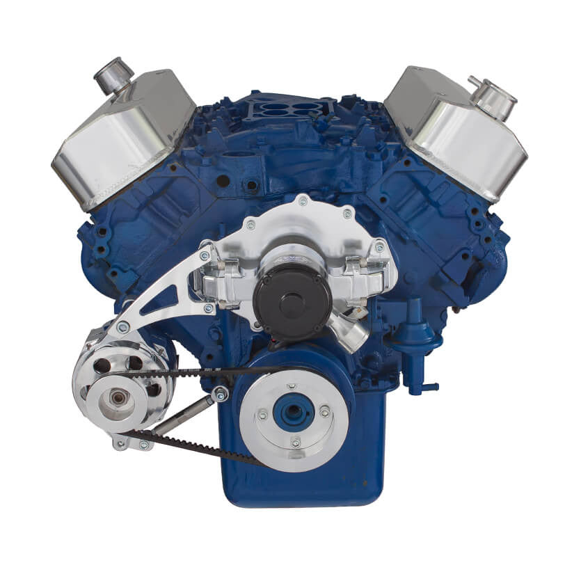CVF Racing polished V-belt alternator system for electric water pump Ford 429 and 460 big block, 460-ALT-SYSTEM-EWP