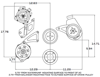 CVF Racing stealth black BEAST 8-rib serpentine conversion kit, A/C, alternator & power steering, for Ford 429 and 460 big block, B-460-SERPENTINE-AC