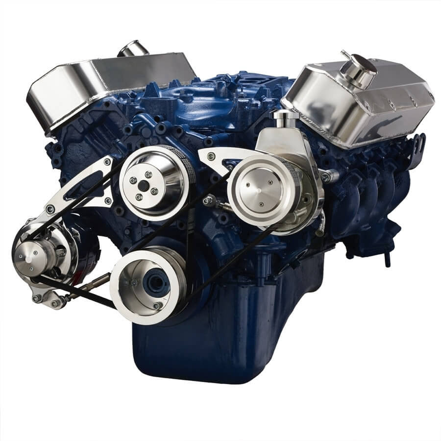 CVF Racing polished BEAST 8-rib serpentine conversion kit, alternator & power steering, for Ford 429 and 460 big block, 460-SERPENTINE-PS
