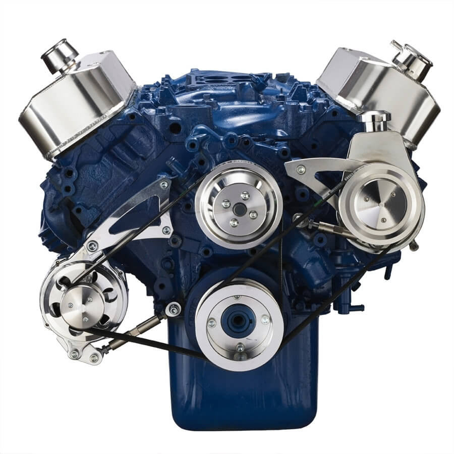CVF Racing polished BEAST 8-rib serpentine conversion kit, alternator & power steering, for Ford 429 and 460 big block, 460-SERPENTINE-PS