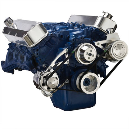 CVF Racing polished BEAST 8-rib serpentine conversion kit, alternator & power steering, for Ford 429 and 460 big block, 460-SERPENTINE-PS