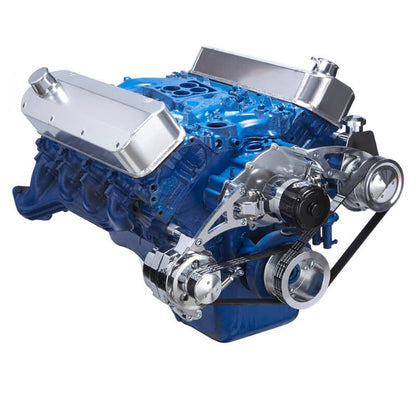 CVF Racing polished BEAST 8-rib serpentine conversion kit, alternator & power steering, for Ford 429 and 460 big block, 460-SERPENTINE-PS-EWP