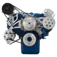 CVF Racing polished V-belt pulley and bracket system with A/C, alternator and power steering for Ford 429 and 460 big block, 460-AC-SYSTEM