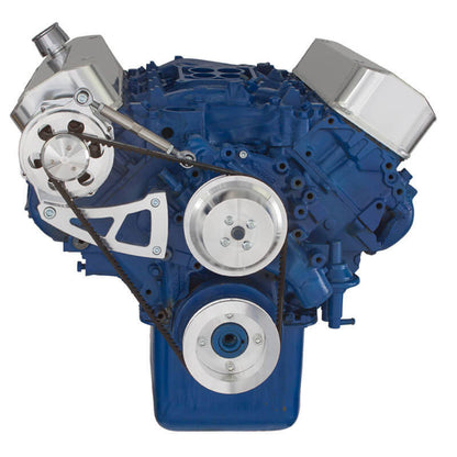 CVF Racing polished V-belt pulley and bracket system with high mount alternator for Ford 429 and 460 big block, 460-ALT-SYSTEM