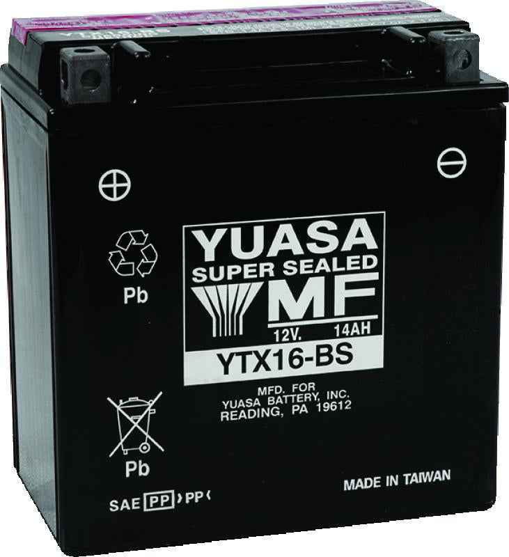 Yuasa YTX16-BS Maintenance Free AGM 12-Volt Battery w/Bottle