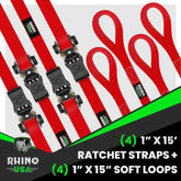Rhino USA Medium Duty Ratchet Strap Tie-Down 4-Pack (Red)