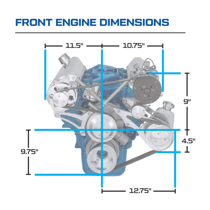 CVF Racing polished BEAST 8-rib serpentine conversion kit with A/C, alternator and power steering for Ford 5.0L and 5.8L, 5.0L-SERPENTINE-AC