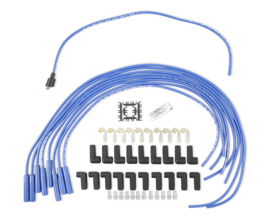 Spark Plug Wire Set 8MM Universal Blue Wire With Blue Straight Boots 5040B 8MM Super Stock Spark Plug Wires Feature A Spiral Core And Blue Silicone Jacket ACCEL