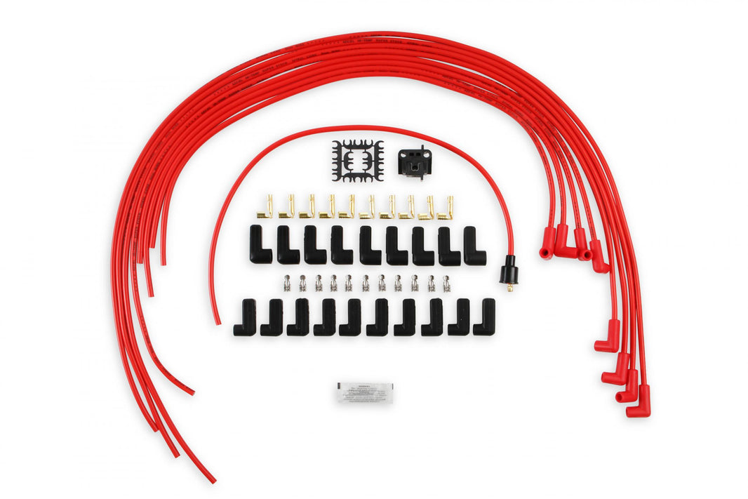 Spark Plug Wire Set 8MM Universal Red Wire With Red 90 Deg Boots 5041R, Spark Plug Wires, Super Stock, Spiral Core, 8Mm, Red, Set ACCEL