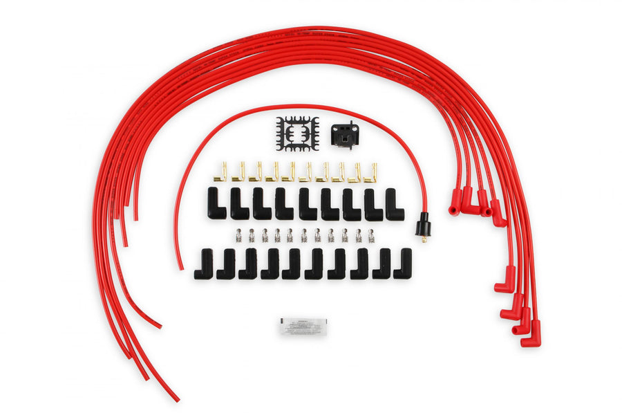 Spark Plug Wire Set 8MM Universal Red Wire With Red 90 Deg Boots 5041R, Spark Plug Wires, Super Stock, Spiral Core, 8Mm, Red, Set ACCEL