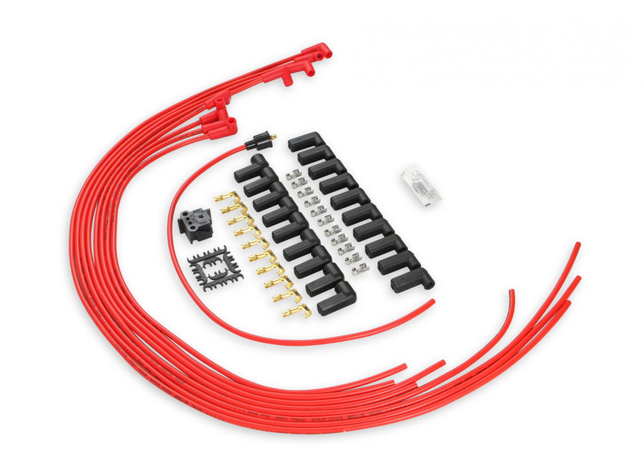 Spark Plug Wire Set 8MM Universal Red Wire With Red 90 Deg Boots 5041R, Spark Plug Wires, Super Stock, Spiral Core, 8Mm, Red, Set ACCEL