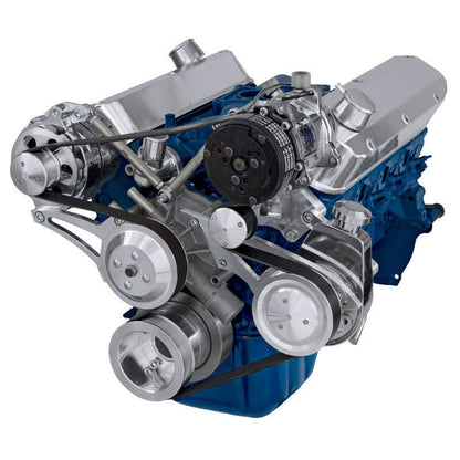 CVF Racing polished BEAST 8-rib serpentine conversion kit with A/C, alternator and power steering for Ford 5.0L and 5.8L, 5.0L-SERPENTINE-AC