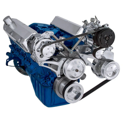 CVF Racing polished BEAST 8-rib serpentine conversion kit with A/C, alternator and power steering for Ford 5.0L and 5.8L, 5.0L-SERPENTINE-AC