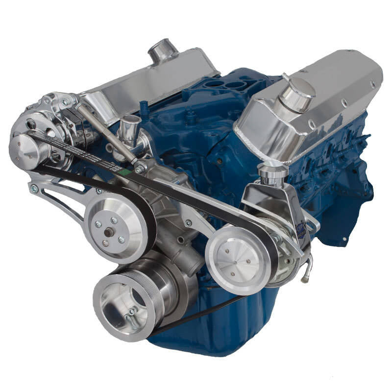 CVF Racing polished BEAST 8-rib serpentine conversion kit with alternator and power steering for Ford 5.0L and 5.8L, 5.0L-SERPENTINE-PS
