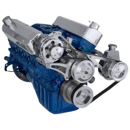 CVF Racing polished BEAST 8-rib serpentine conversion kit with alternator and power steering for Ford 5.0L and 5.8L, 5.0L-SERPENTINE-PS
