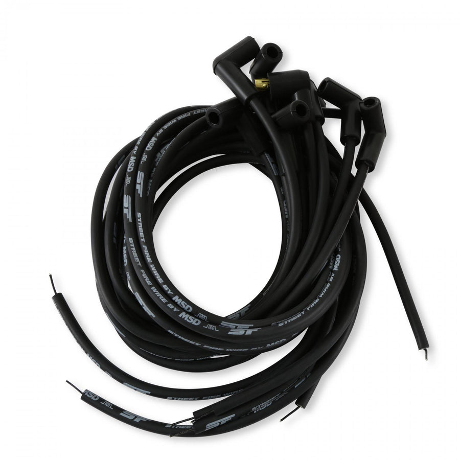 Street-Fire Wire Set 8 Cyl 90 Degree, Sock/ Hei, Univ The Terminals Are Covered In Black Boots That Protect The Conductor From Engine Heat To Ensure Spark Delivery MSD Ignition