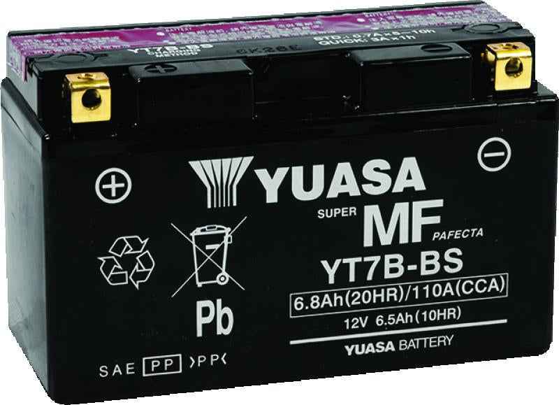 Yuasa YT7B-BS Maintenance Free AGM 12-Volt Battery w/Bottle
