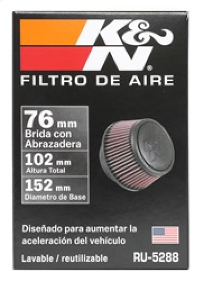 K&N Universal Air Filter | Round Tapered, 3in Flange, 3in Tall | RU-5288