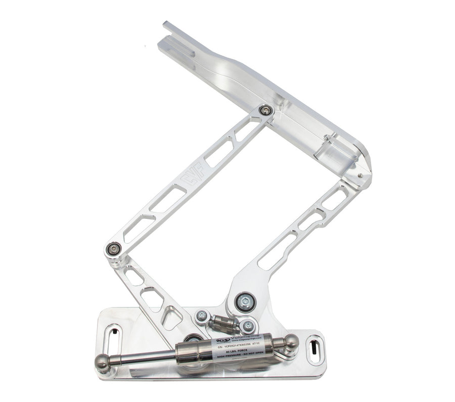 CVF Racing Polished or C3 Ceramic Clear Coat billet hood hinges for 1964 to 1967 Pontiac GTO, part HOOD-HINGE-KIT-67GTO-SS