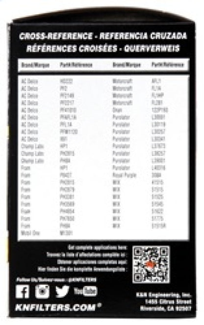 K&N Oil Filter | 3/4 In. - 16UNF-2B Thread | HP-3001