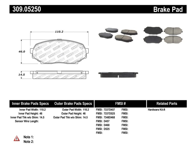 StopTech Performance 90-93 Mazda Miata Front Brake Pads D525