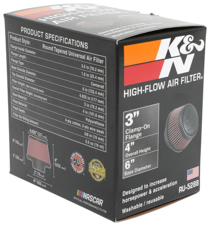 K&N Universal Air Filter | Round Tapered, 3in Flange, 3in Tall | RU-5288