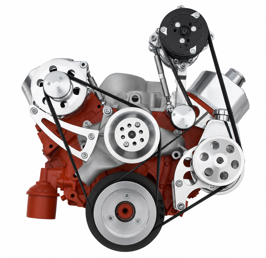 CVF Racing BBC High Mount AC/PS/Alt Serpentine Kit, LWP in Polished, part number 454-SERPENTINE-AC-L