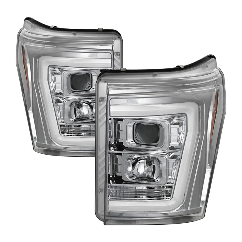 Spyder 11-16 Ford F-250/F-350 V2 Projector Headlights - Light Bar DRL - Chrome PRO-YD-FS11V2-LB-C