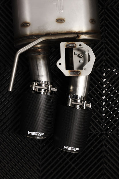MBRP 2019-2023 Ford Mustang 2.3L Ecoboost 3in Cat-Back Exhaust w/ Quad Carbon Fiber SS Tips - T304 | S72233CF