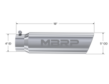 Load image into Gallery viewer, MBRP Universal 5in OD Angled Rolled End 4in Inlet 18in Lgth T304 Exhaust Tip