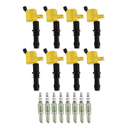 Ignition Upgrade Kit- 2004-2008 Ford 4.6L/5.4L/6.8L 3-Valve, Yellow 8-Pack Includes 8-Pack Of Hp Copper Spark Plugs (P/N 8160) & 8-Pack Of Ignition Coil (P/N 140033-8) ACCEL