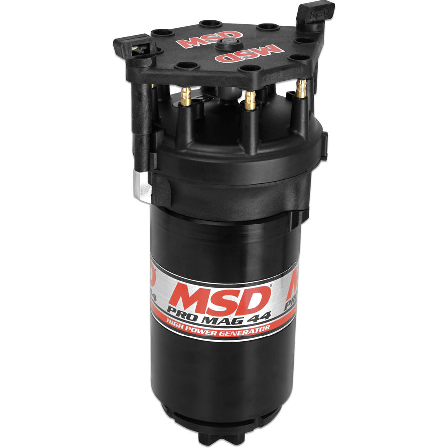 Pro Mag 44 Amp Generator, Cw Rotation, Black Standard Cap, Band Clamp This Black Pro-Mag 44 Generator Is Clockwise Rotation, Utilizes A Cross Drive, A Standard Diameter Cap, Rotor And A Wire Retainer MSD Ignition