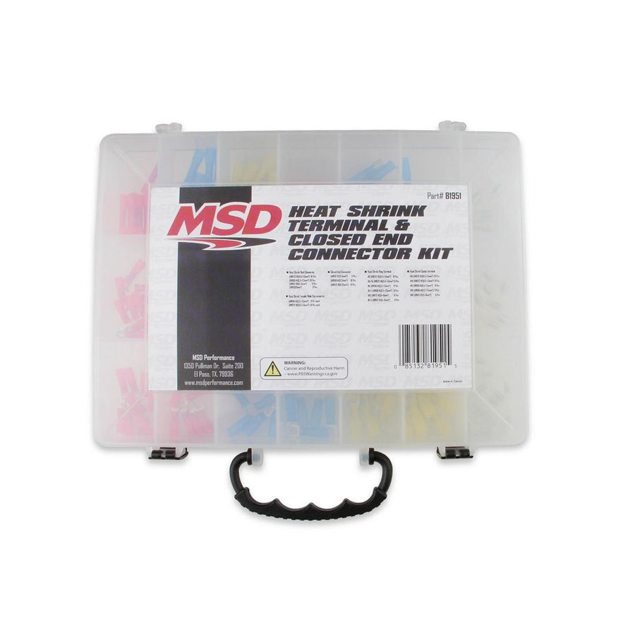 MSD Heat Shrink Terminal Kit 165 Piece Heat Shrink Terminal And Closed End Connector Kit, Spade, Butt, And Ring Terminals With 3:1 Heat Shrink MSD Ignition