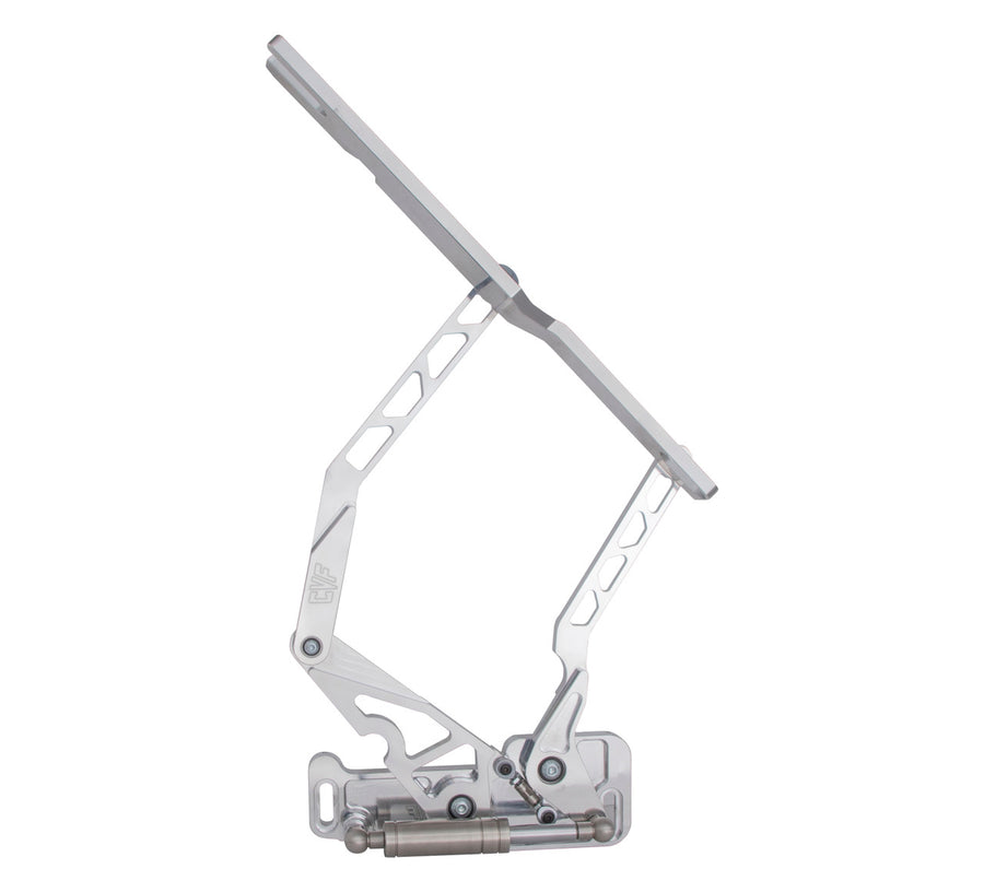 CVF Racing Polished or C3 Ceramic Clear Coat billet hood hinges for 1968 to 1972 Chevrolet Chevelle and El Camino, part HOOD-HINGE-KIT-72CE